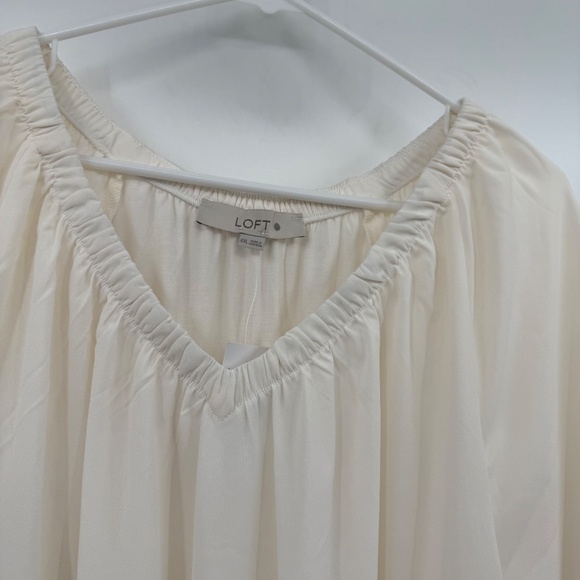 Loft Top Women XXL NEW Ivory Short Sleeve Sheer V Neck Office Neutral Peasant - Picture 4 of 12